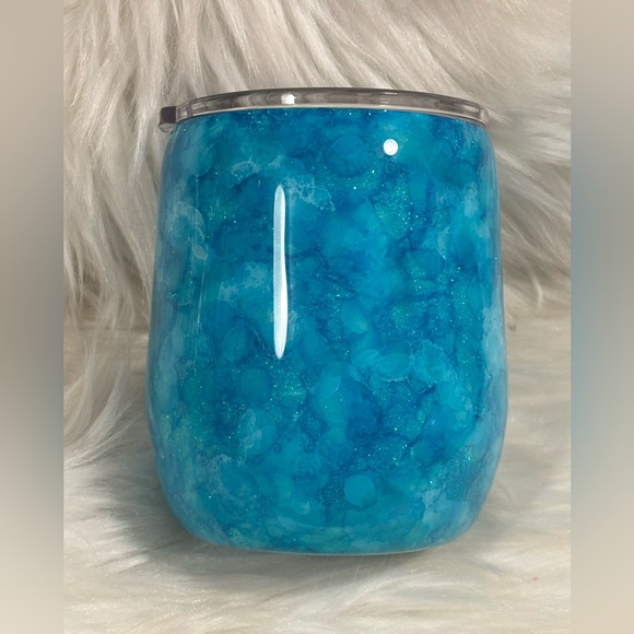 Handcrafted Glittered Stainless Steel Double Walled Hot/Cold Wine/Tea/Coffee Cup - Picture 1 of 7